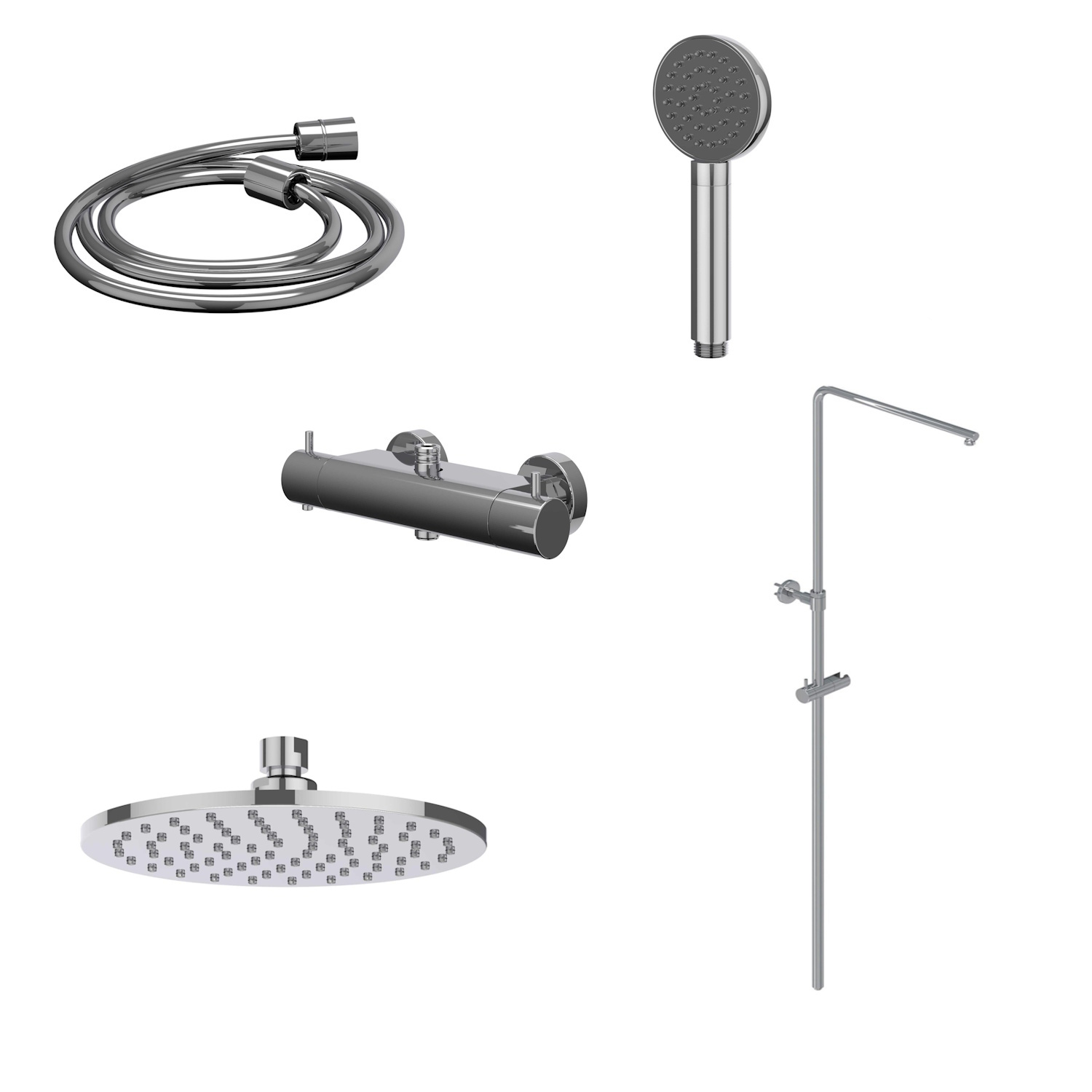 IVY Regendoucheset  Bond Opbouw Thermostatisch 20 cm Medium Satin Handdouche Chroom