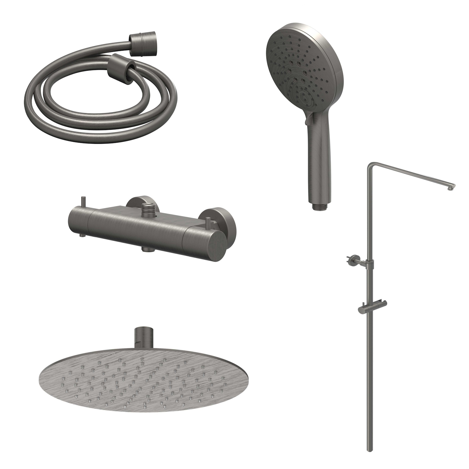 IVY Regendoucheset  Bond Opbouw Thermostatisch 20 cm Slim Rond 3-Standen Handdouche Geborsteld Metal Black PVD