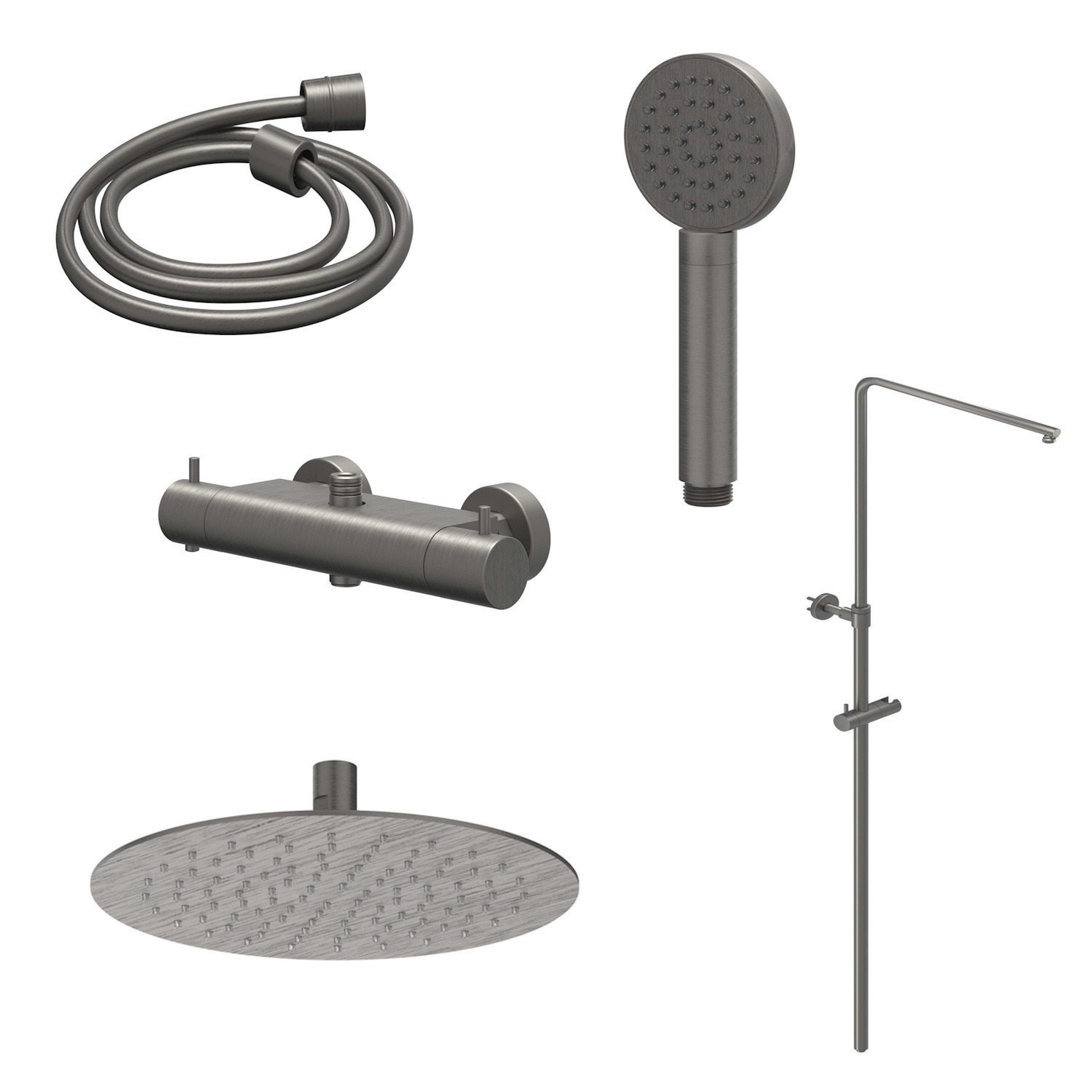 IVY Regendoucheset  Bond Opbouw Thermostatisch 20 cm Slim Satin Handdouche Geborsteld Metal Black PVD