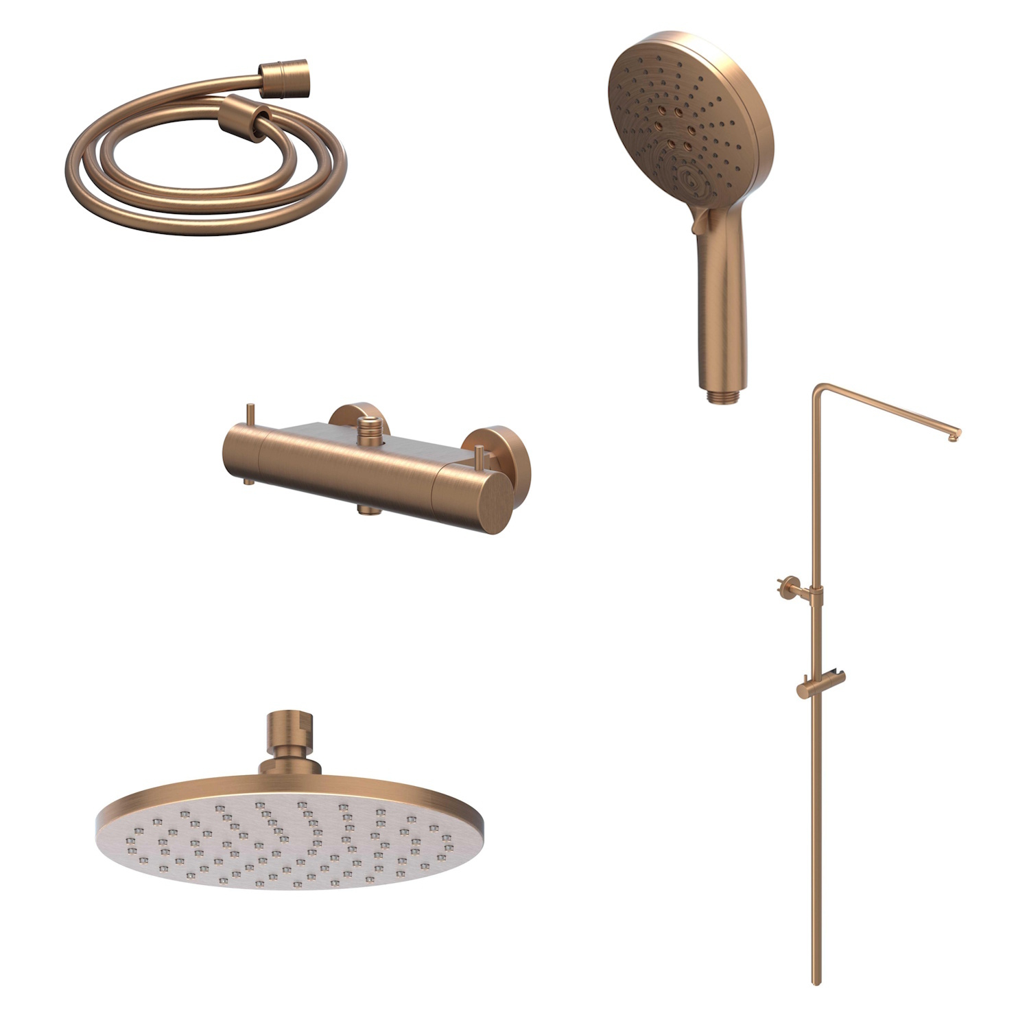 IVY Regendoucheset  Bond Opbouw Thermostatisch 25 cm Medium Rond 3-Standen Handdouche Geborsteld Mat Koper PVD