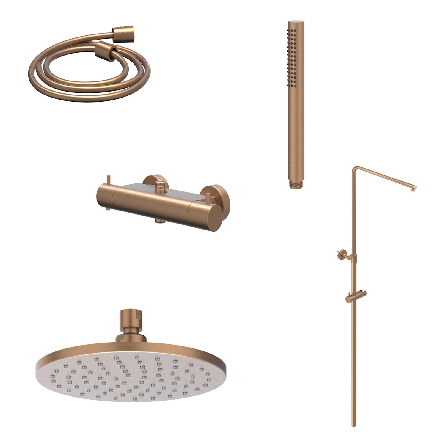 IVY Regendoucheset  Bond Opbouw Thermostatisch 30 cm Medium Staaf Handdouche Geborsteld Mat Koper PVD