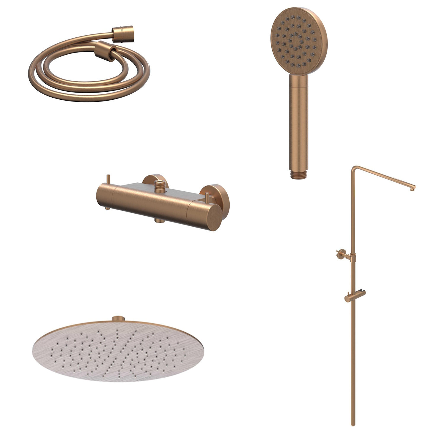 IVY Regendoucheset  Bond Opbouw Thermostatisch 30 cm Slim Satin Handdouche Geborsteld Mat Koper PVD