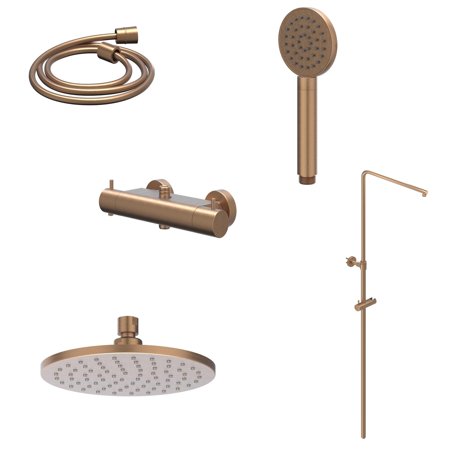 IVY Regendoucheset  Bond Opbouw Thermostatisch 25 cm Medium Satin Handdouche Geborsteld Mat Koper PVD
