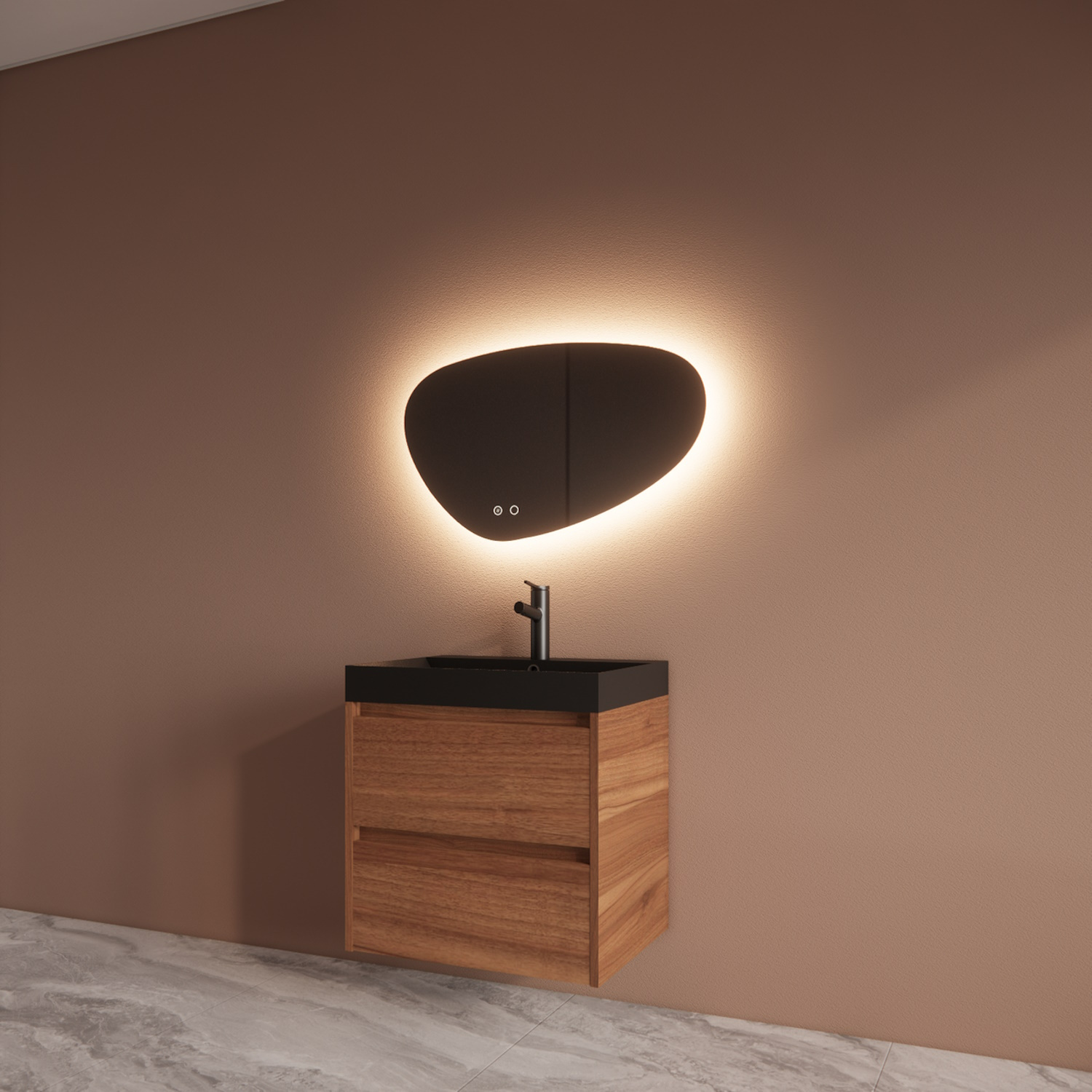 Boss & Wessing Badmeubelset BWS Riga Met Lako Wastafel Zwart 60 cm Walnoot 