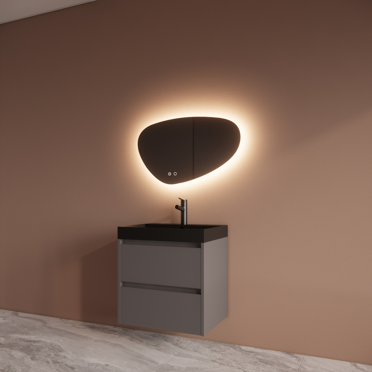 Boss & Wessing Badmeubelset BWS Riga Met Lako Wastafel Zwart 60 cm Leigrijs 