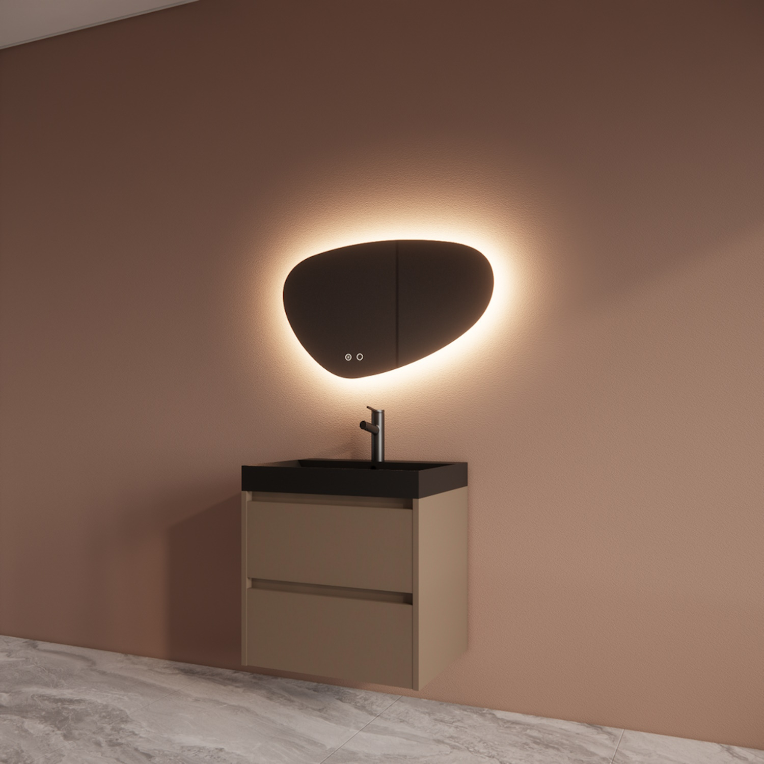 Boss & Wessing Badmeubelset BWS Riga Met Lako Wastafel Zwart 60 cm Latte 