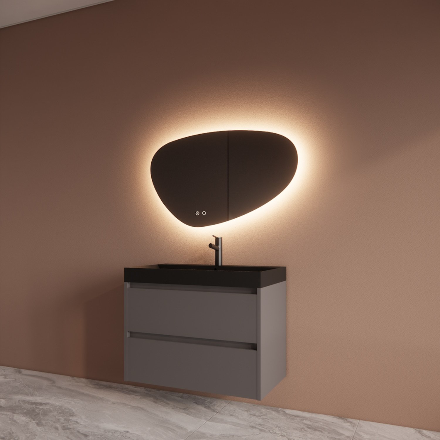 Boss & Wessing Badmeubelset BWS Riga Met Lako Wastafel Zwart 80 cm Leigrijs 