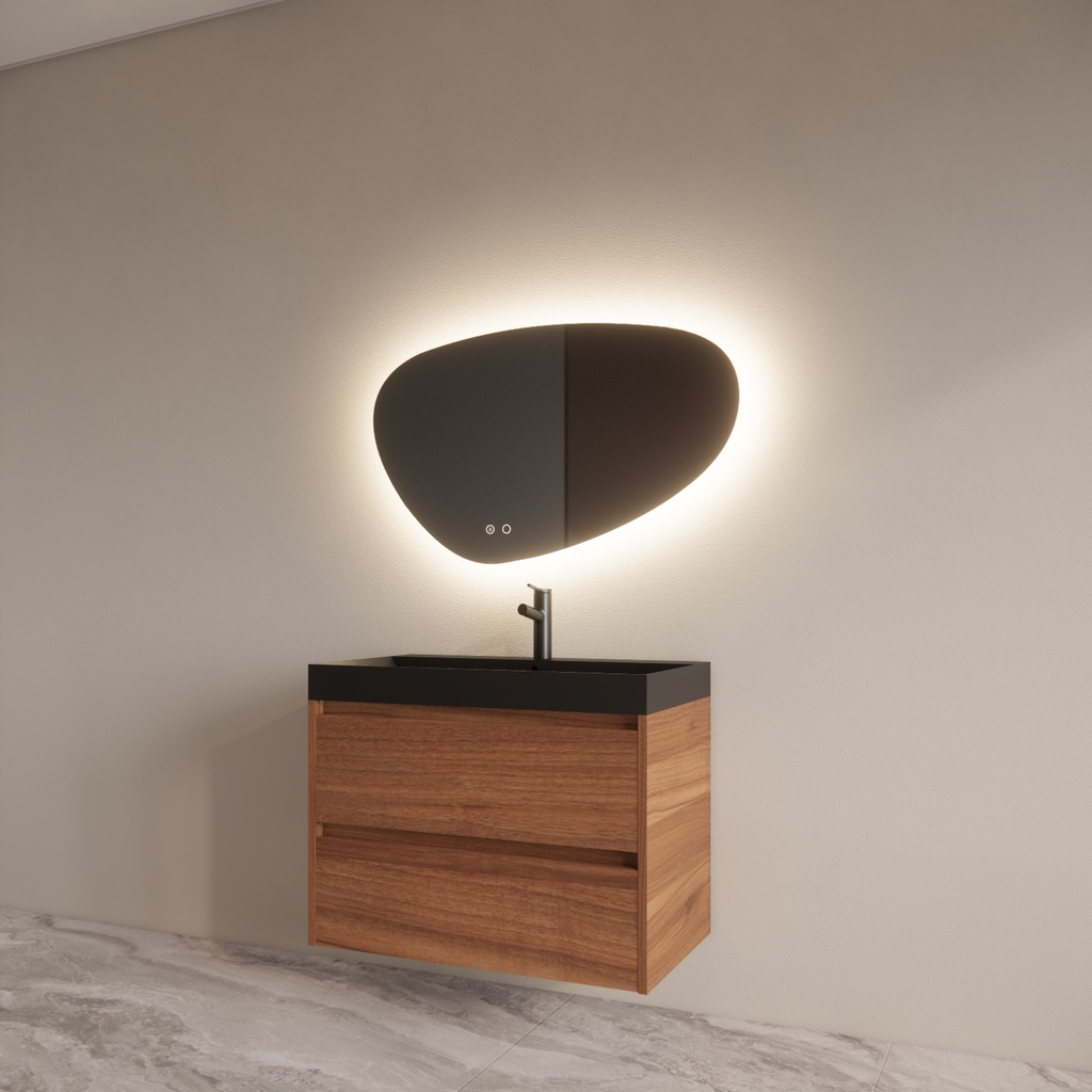 Boss & Wessing Badmeubelset BWS Riga Met Lako Wastafel Zwart 80 cm Walnoot 