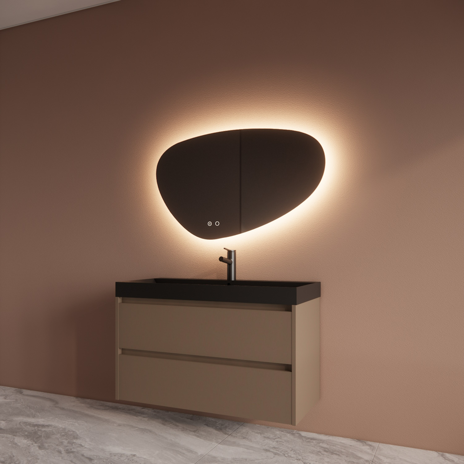 Boss & Wessing Badmeubelset BWS Riga Met Lako Wastafel Zwart 100 cm Latte 