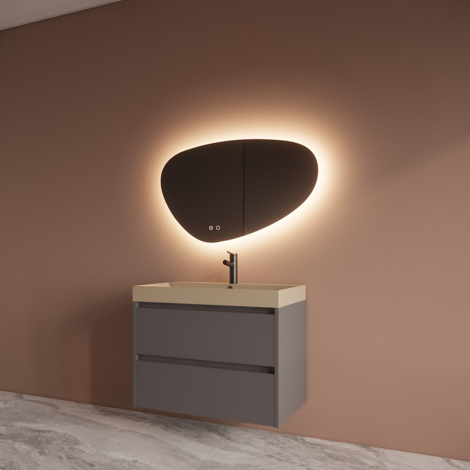 Boss & Wessing Badmeubelset BWS Riga Met Lako Wastafel Cappuccino 80 cm Leigrijs 