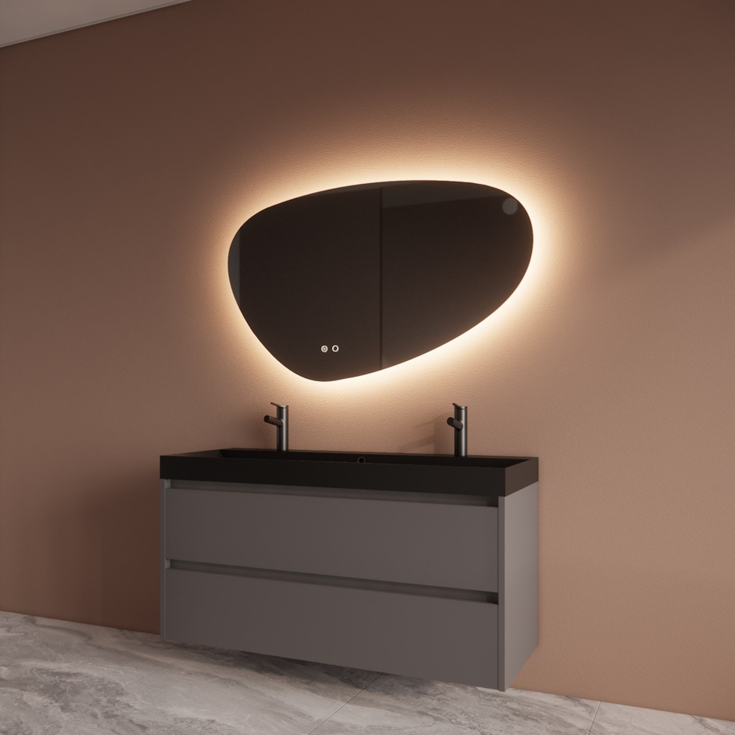 Boss & Wessing Badmeubelset BWS Riga Met Lako Wastafel Zwart 120 cm Leigrijs 