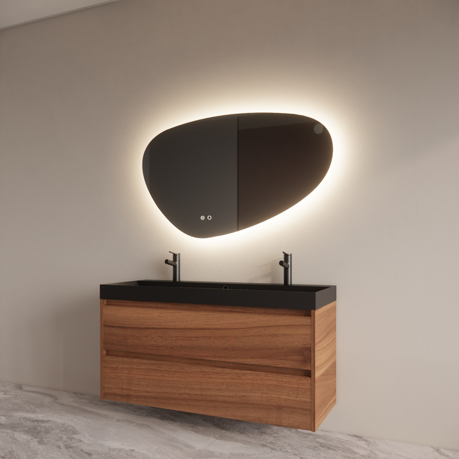 Boss & Wessing Badmeubelset BWS Riga Met Lako Wastafel Zwart 120 cm Walnoot 