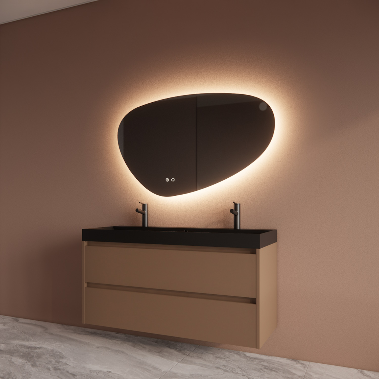 Boss & Wessing Badmeubelset BWS Riga Met Lako Wastafel Zwart 120 cm Latte 