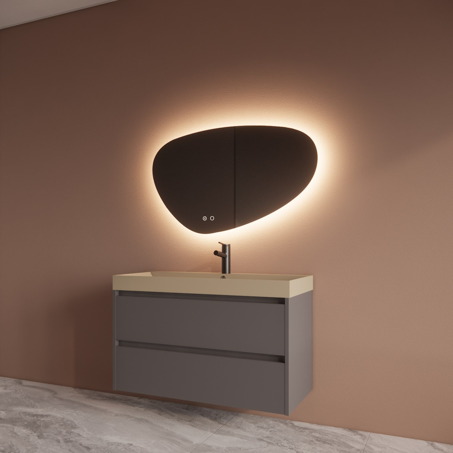 Boss & Wessing Badmeubelset BWS Riga Met Lako Wastafel Cappuccino 100 cm Leigrijs 