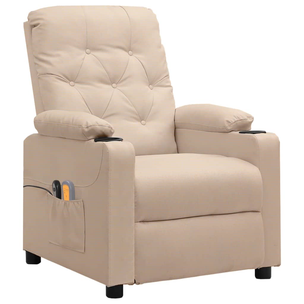 vidaXL Massagestoel elektrisch stof crèmekleurig