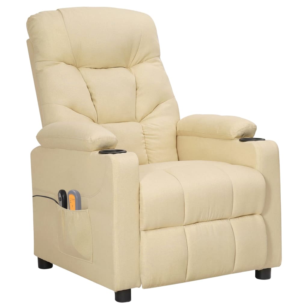 vidaXL Massagestoel elektrisch stof crèmekleurig
