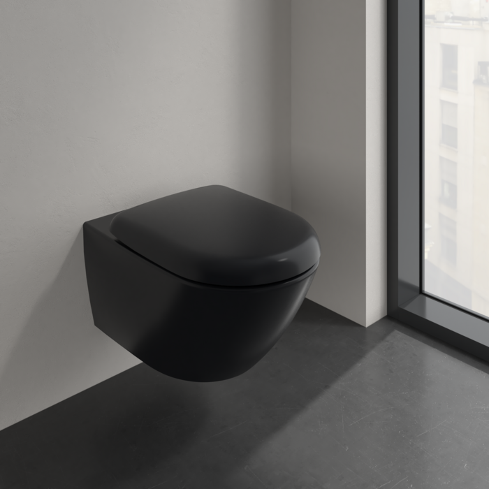 Villeroy & Boch Antao randloos toilet CeramicPlus met TwistFlush zwart mat