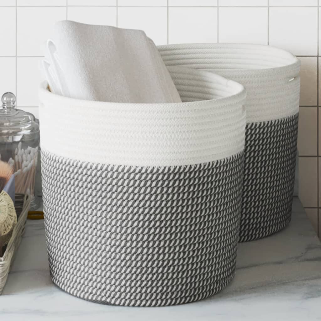 VidaXL Opbergmanden 2 st Ø 28x28 cm katoen grijs en wit