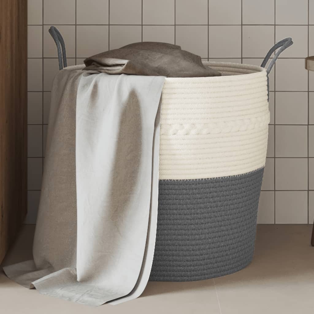 VidaXL Opbergmand Ø 43x38 cm katoen grijs en wit