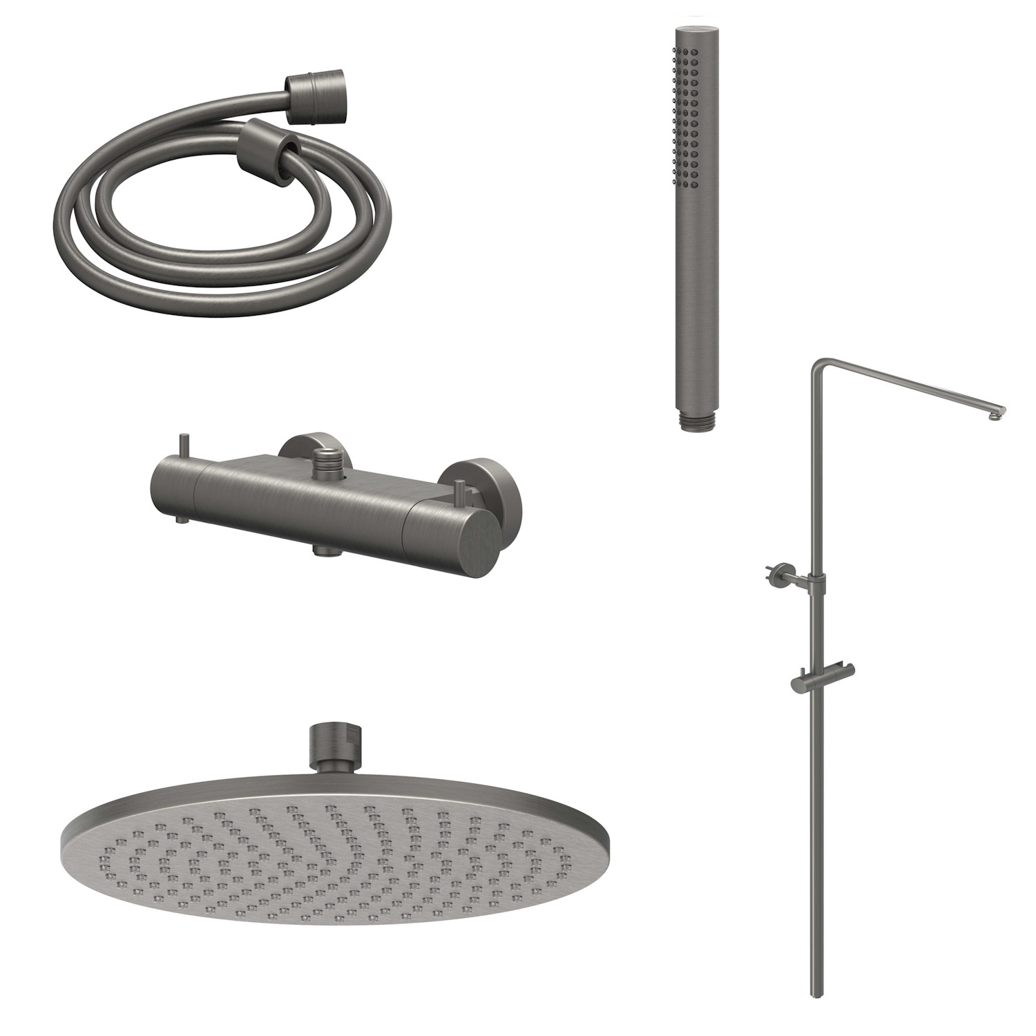 IVY Regendoucheset  Bond Opbouw Thermostatisch 30 cm Medium Staaf Handdouche Geborsteld Metal Black PVD
