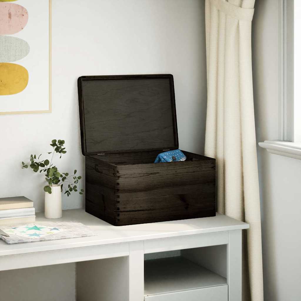 vidaXL Houten kist met deksel&handvatten 40x30x23cm grenenhout zwart