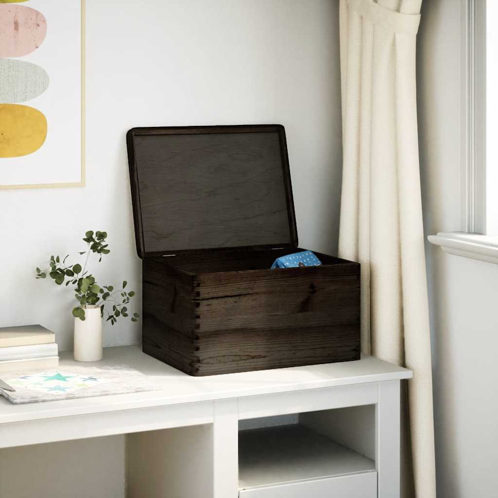 vidaXL Houten kist met deksel 40x30x23 cm massief grenenhout zwart