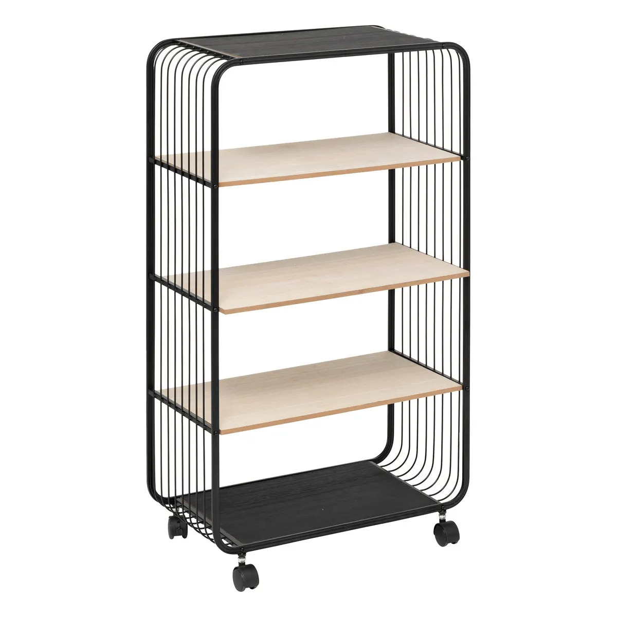 5five Opbergrekje 4 laags met planken - metaal/hout - 55 x 28 x 96 cm - op wielen - trolley - kastje -