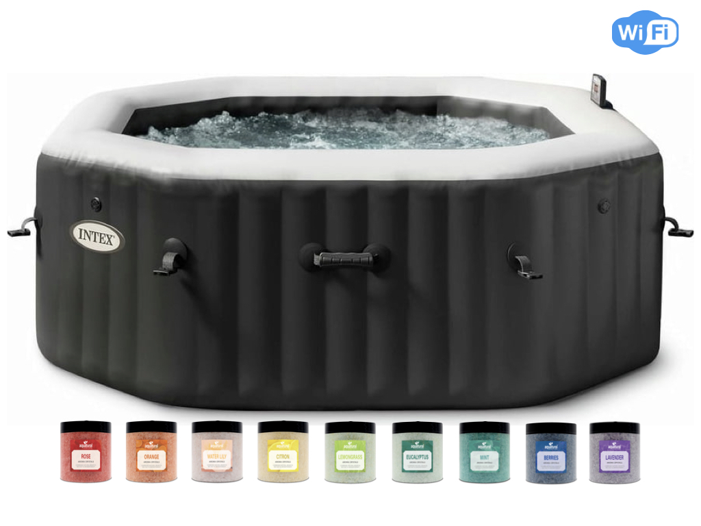 Intex PureSpa Jet& Bubble Deluxe Carbone + Aquatural Set Aroma Crystals + Wifi - 4 persoons