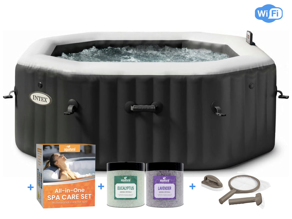 Intex PREMIUM PureSpa Jet& Bubble Deluxe Carbone + Aquatural Care Set + Wifi - 4 persoons