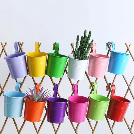 All You Want 1 IJzeren hangende bloempot balkon plantenbak met afneembare haak effen kleur kruidenpot voor binnen ramen tuinhek leuning lichtblauwe kleur