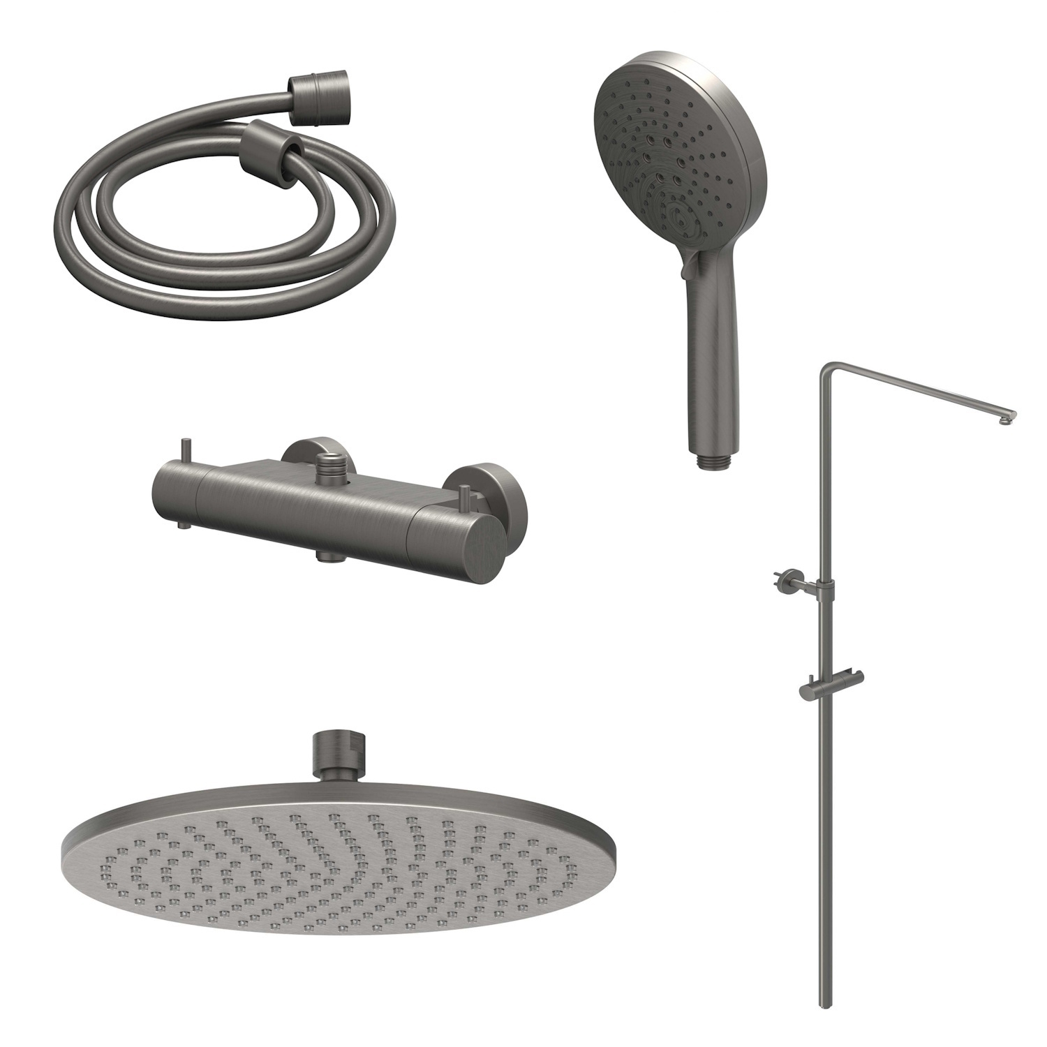 IVY Regendoucheset  Bond Opbouw Thermostatisch 25 cm Medium Rond 3-Standen Handdouche Geborsteld Metal Black PVD