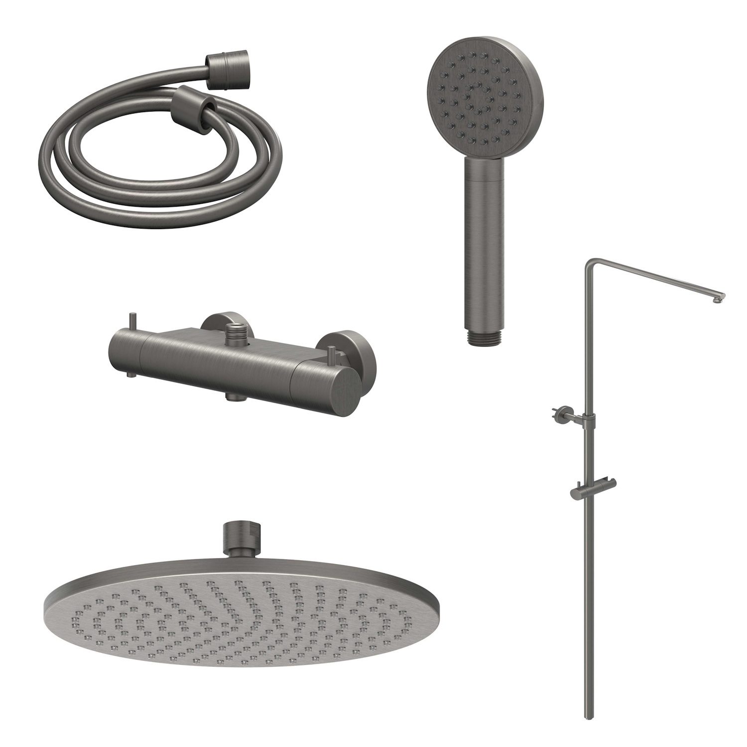 IVY Regendoucheset  Bond Opbouw Thermostatisch 20 cm Medium Satin Handdouche Geborsteld Metal Black PVD