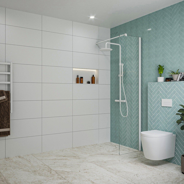 Fortifura Galeria inloopdouche - 50x200cm - helder glas - wandarm - mat wit SW797919/SW797906