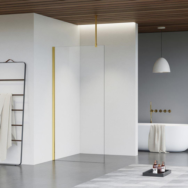 Fortifura Galeria inloopdouche - 50x200cm - helder glas - plafondarm - Geborsteld Messing PVD (Goud) SW797919/SW797910/SW804543