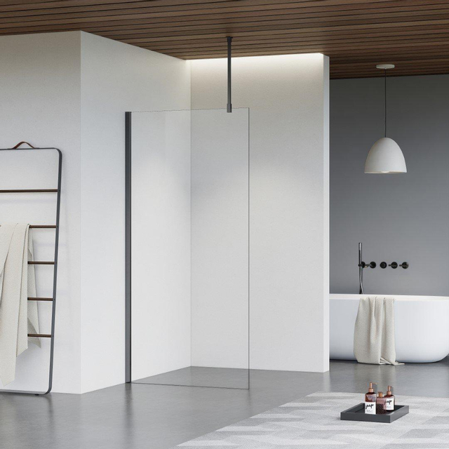 Fortifura Galeria inloopdouche - 50x200cm - helder glas - plafondarm - Geborsteld Gunmetal PVD SW797919/SW797907/SW804545