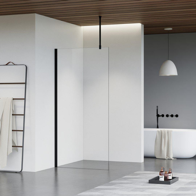 Fortifura Galeria inloopdouche - 50x200cm - helder glas - plafondarm - mat zwart SW797919/SW797905/SW804542