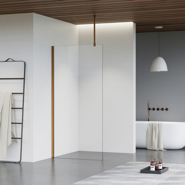 Fortifura Galeria inloopdouche - 50x200cm - helder glas - plafondarm - Geborsteld koper PVD (Koper) SW797919/SW876702/SW876705