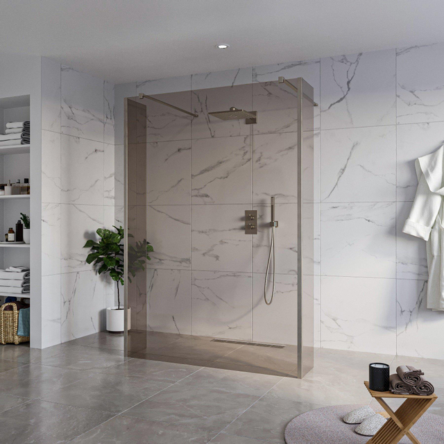 Fortifura Galeria Vrijstaande Inloopdouche - 140x200cm - Rookglas - antikalk - 8mm veiligheidsglas - 2 zijwanden 30cm - wandsteunen en hoekprofielen - Geborsteld Gunmetal PVD SW927771 2x/SW797946/SW79