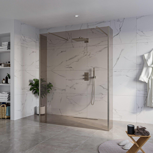 Fortifura Galeria Vrijstaande Inloopdouche - 160x200cm - Rookglas - antikalk - 8mm veiligheidsglas - 2 zijwanden 30cm - wandsteunen en hoekprofielen - Geborsteld Gunmetal PVD SW927771 2x/SW797942/SW79