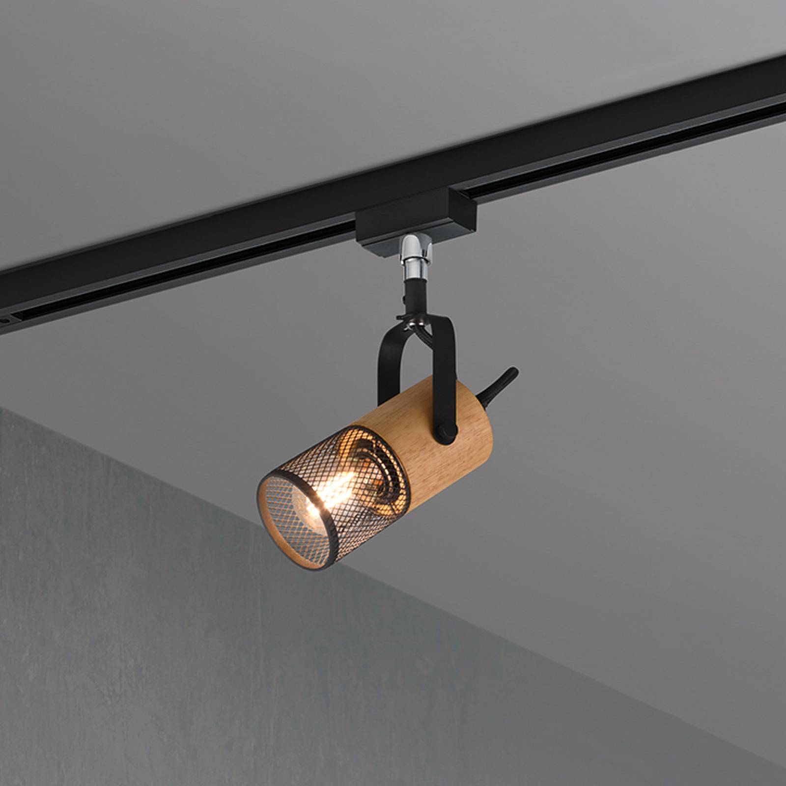 Trio Lighting Tosh railspot voor DUOline, mat zwart, houtdetail
