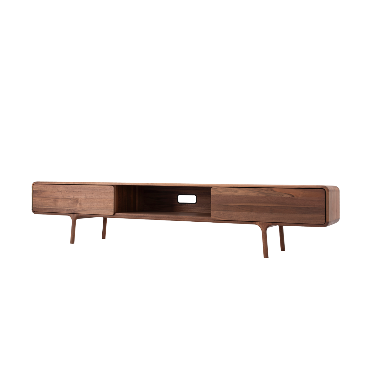 Gazzda Fawn lowboard 2 drawers houten tv meubel walnut - 220 x 45 cm