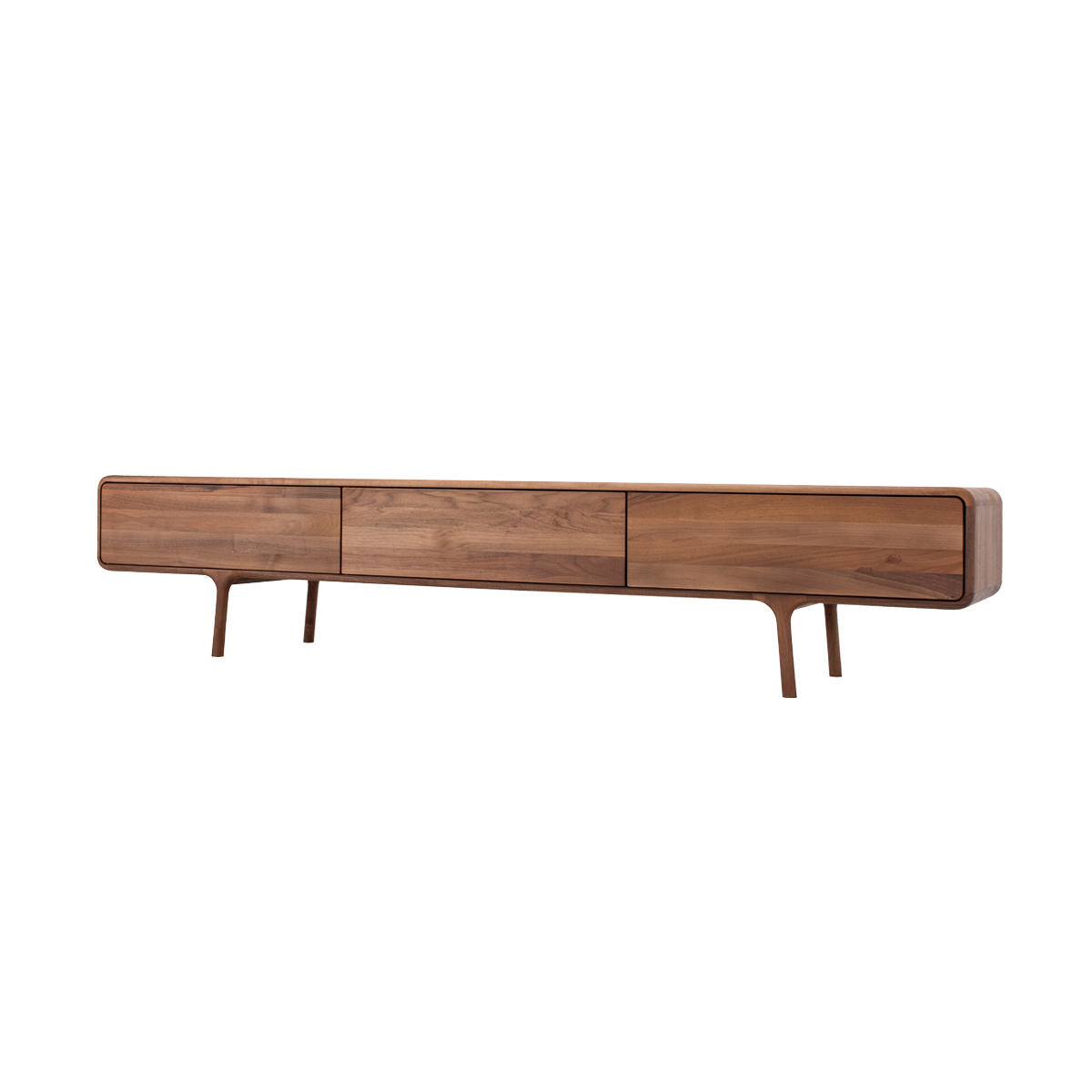 Gazzda Fawn lowboard 3 drawers houten tv meubel walnut - 220 x 45 cm