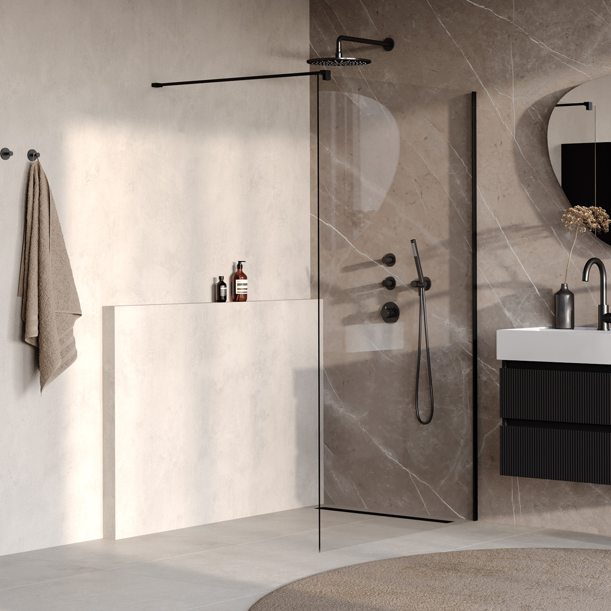 Brauer Oblivion inloopdouche helder glas 120cm zwart mat
