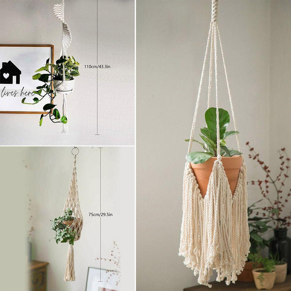 HaoyueWL for Indoor Living Room Balcony Cotton Rope Hanging Planter Handmade Flower Pot 3