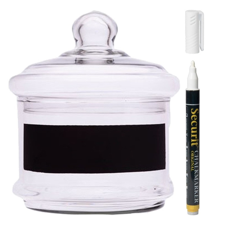 Cosy & Trendy Glazen krijt voorraadpot snoeppot 15 x 15 cm met krijtstift -