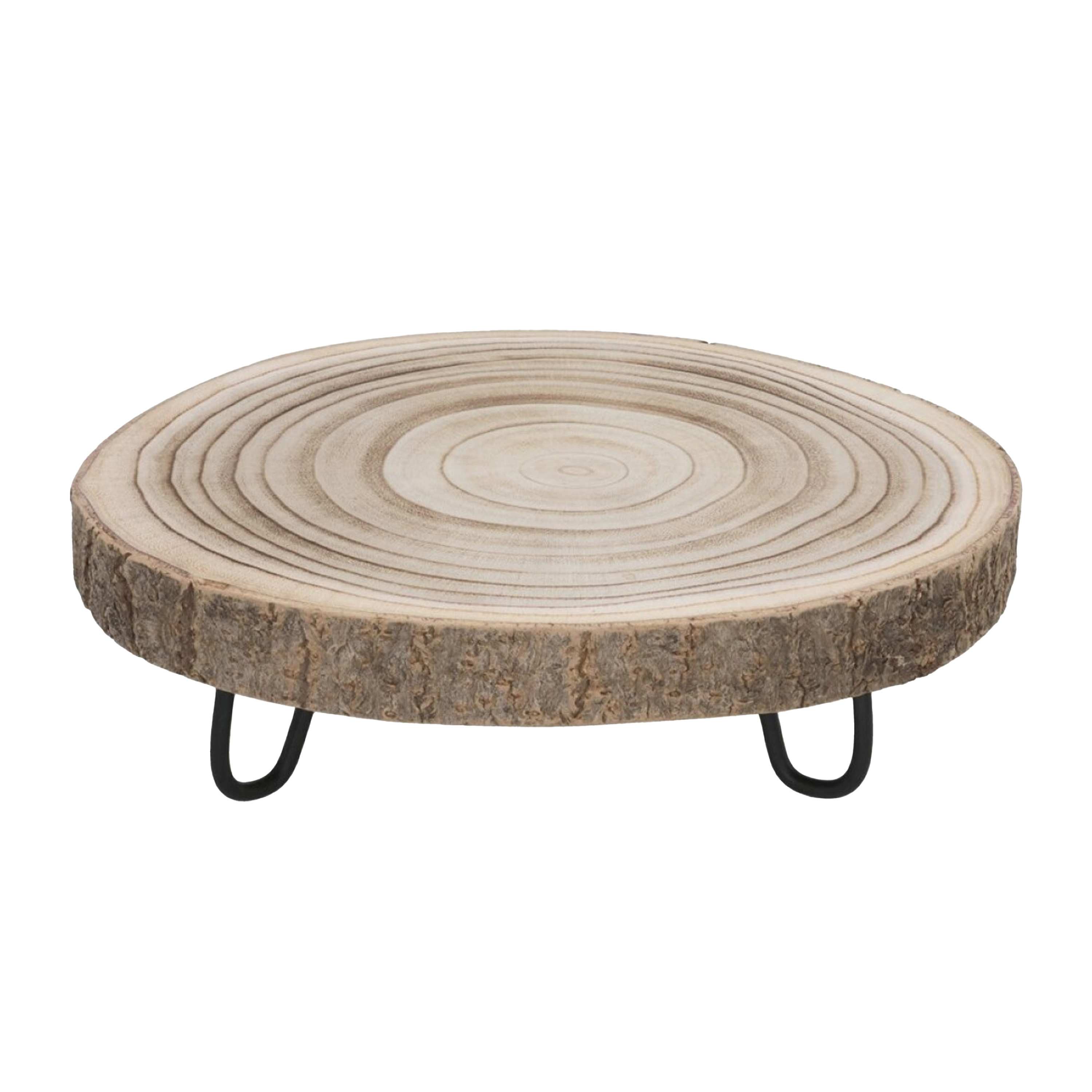 Gerimport Kaarsenbord/decoratie dienblad - houten boomschijf - met standaard - 24 x 24 x 8,5 cm -