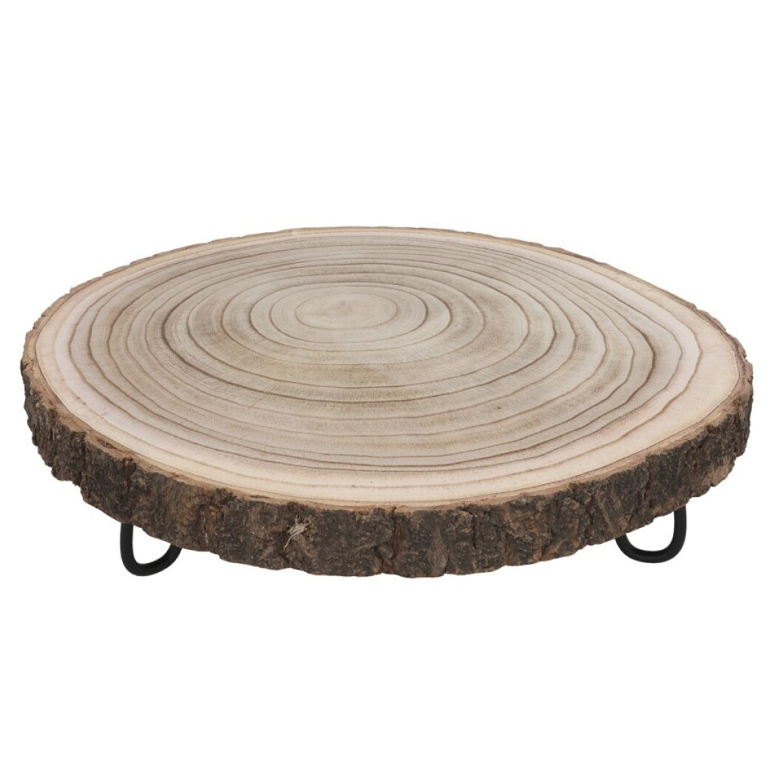 Gerimport Kaarsenbord/decoratie dienblad - houten boomschijf - met standaard - 30 x 30 x 8,5 cm -