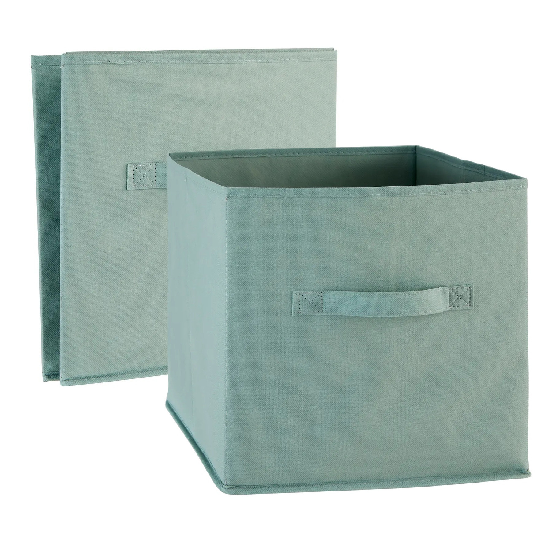5five Opbergmand/kastmand Square Box - 2x - karton/kunststof - 29 liter - zeegroen - 31 x 31 x 31 cm -