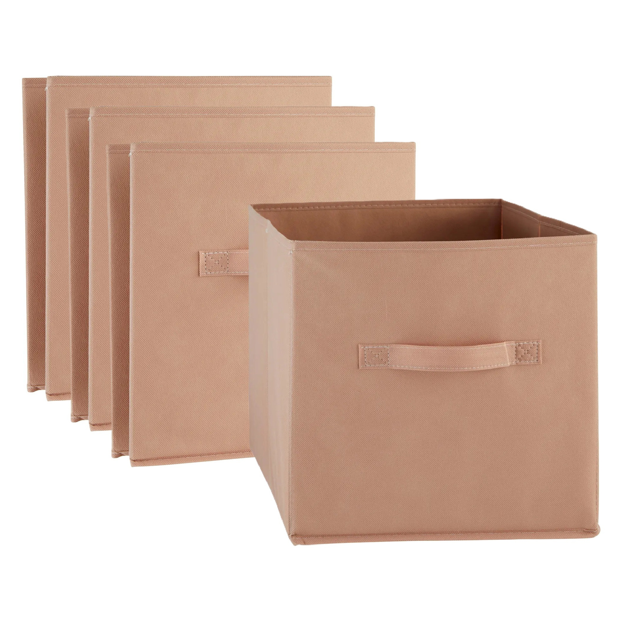 5five Opbergmand/kastmand Square Box - 4x - karton/kunststof - 29 liter - terra - 31 x 31 x 31 cm -