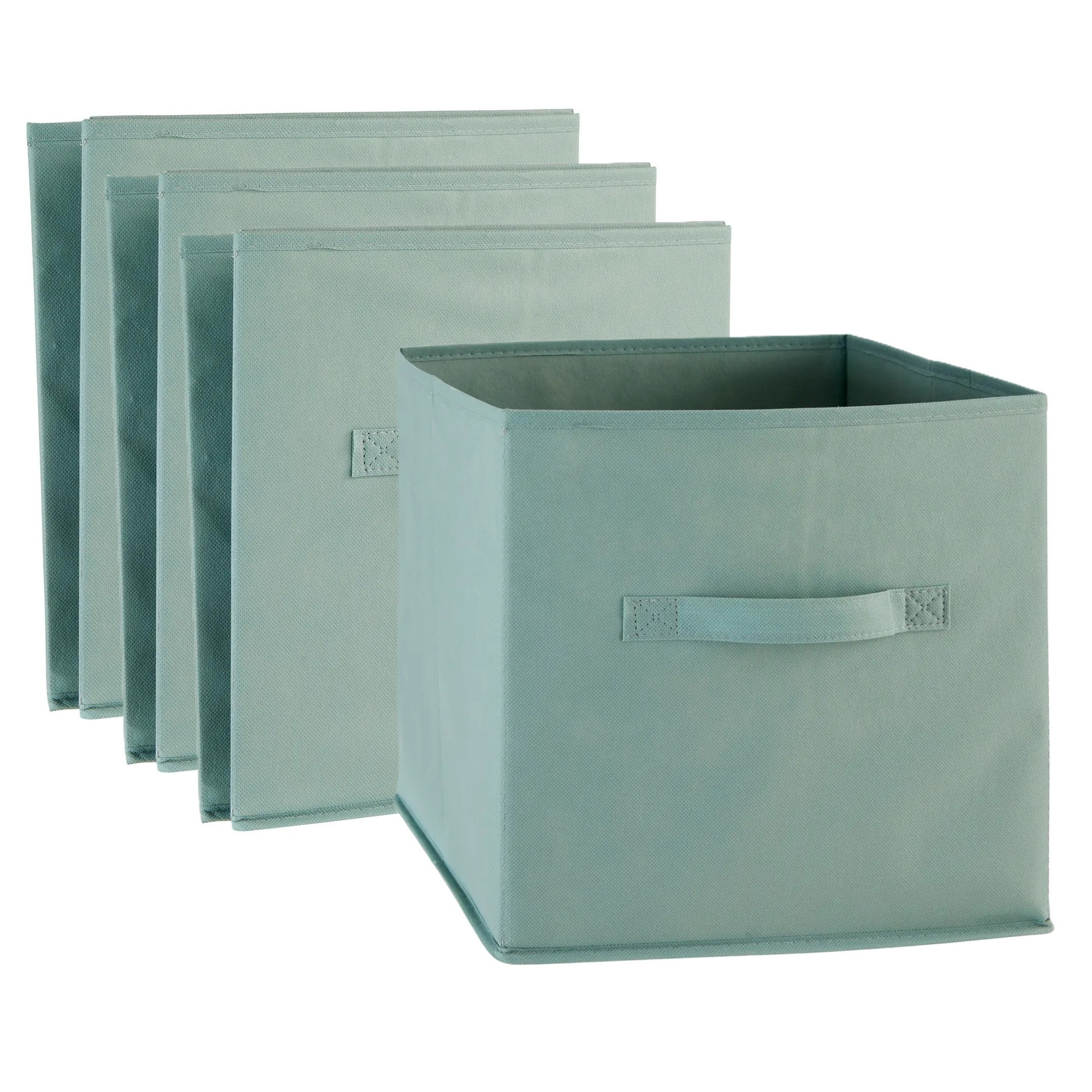 5five Opbergmand/kastmand Square Box - 4x - karton/kunststof - 29 liter - zeegroen - 31 x 31 x 31 cm -